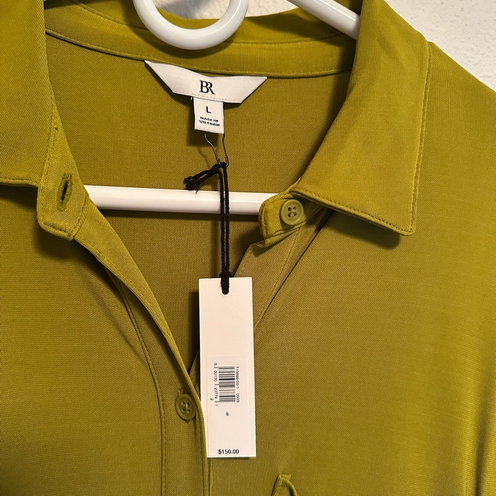 NWT Banana Republic Chartreuse Jersey Shirt Dress, Size L - Picture 5 of 5